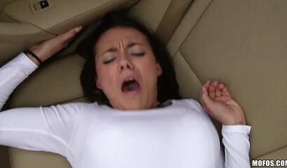 Brunette babe Vanessa Decker screams of hardcore sex on the backseat POV