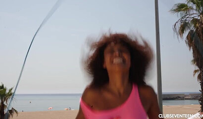 Brunette ebony Luna Corazon pleases big white knob after the exercise