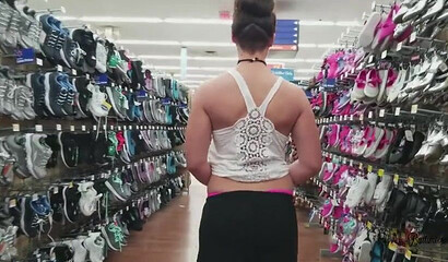 Slutty brunette mommy Clover Baltimore flashing with her big tits in public