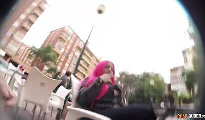 Slutty redhead with big tits getting banged in the public toilet