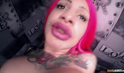 Slutty redhead with big tits getting banged in the public toilet