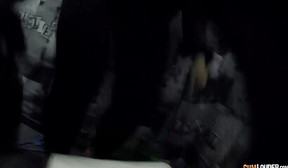 Slutty redhead with big tits getting banged in the public toilet