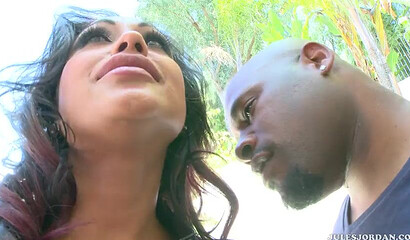 Brunette MILF with big boobs Priya Rai stroking BBC in a few poses