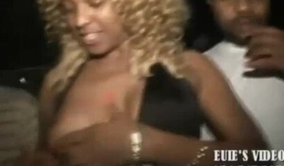 Amateur ebony sluts flashing pussies and boobs in public club