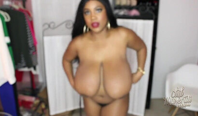 Ebony Maserati searching for a perfect clothes for her big natural tits
