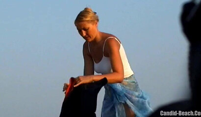 Horny voyeur caught hot blondes nude on the public beach