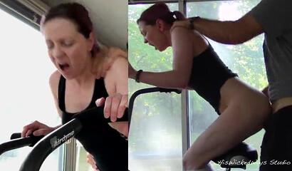 Slutty chick gets roughly throat and anal fucked in the gym