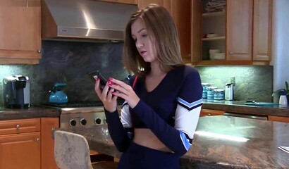 Brunette cheerleader Riley Mae seducing her stepdad to get fucked
