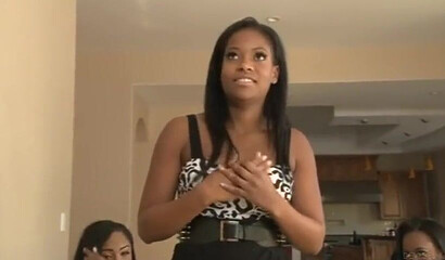 Ebony lesbians with huge ass and boobs make wild orgy in the house