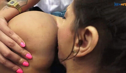 Brazilian lesbians with big bubble butts having sex with strapon in a threesome