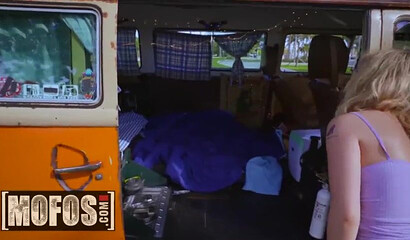 Blonde schoolgirl Oliver Flynn clapping her big sexy booty over a dick in a van