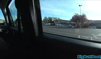 Chubby brunette with glasses gets fucked in creampied in a car