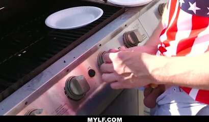 Curvy MILF with tempting big boobs and ass Richelle Ryan rides her stepson