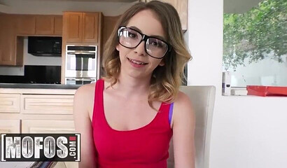 Tiny teen with glasses Angel Smalls takes really big dick in her anal hole