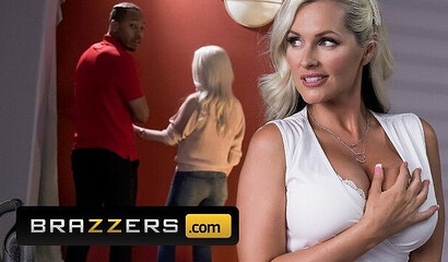 Stunning Alena Croft gives her shaved muff to horny black dude