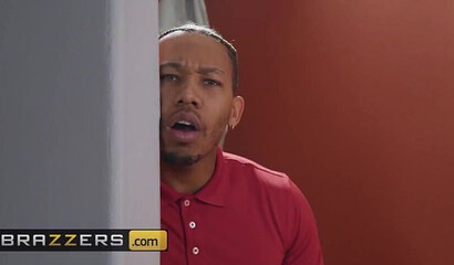 Stunning Alena Croft gives her shaved muff to horny black dude