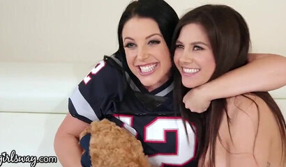 Lesbian slut with massive knockers Angela White scissors this skinny chick Shyla Jennings