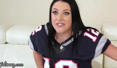 Lesbian slut with massive knockers Angela White scissors this skinny chick Shyla Jennings