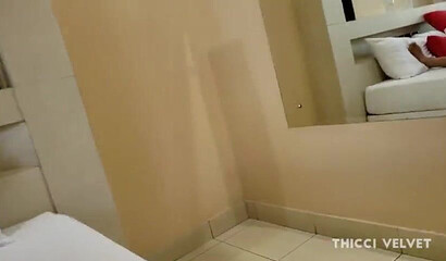 Sexy blind folded babe in black lingerie shows her big tits and rides dick