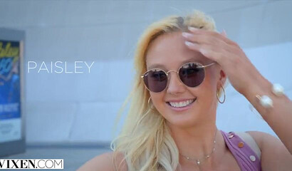 Adorable blonde babe with big boobs Paisley Parker riding knob like pro