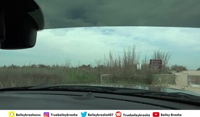 Kinky whore with big chest Bailey Brooke sucking dick on beach and in the car