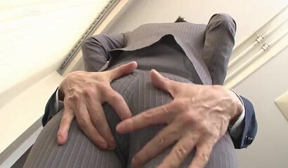 Japanese slut strips her business clothes and gets doggystyle fucked