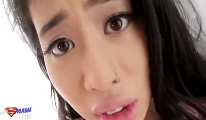 Asian big titted babe Jade Kush opens her wet snatch for cock