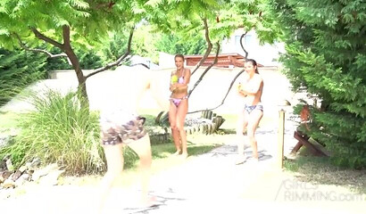 Serbian slut Cherry Kiss and young teen Renata Fox sharing stiff dick in threesome