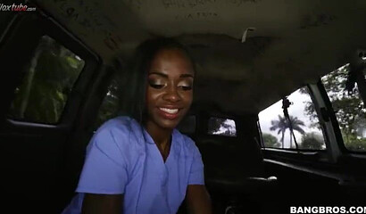 Black skinny slut Lexxi Deep taking stiff white knob in the car