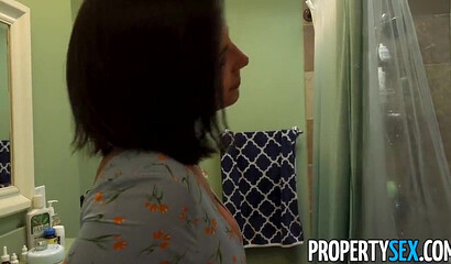 Stunning brunette MILF with massive jugs rides that dick and she loves it