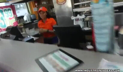 Ebony food worker gets dicked from behind at her work place