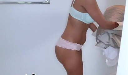 Stunning brunette Latina shows her fake tits and rides Sean Lawless's dick