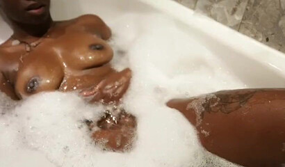 Ebony mom with big natural tits gets fucked after the hot bath