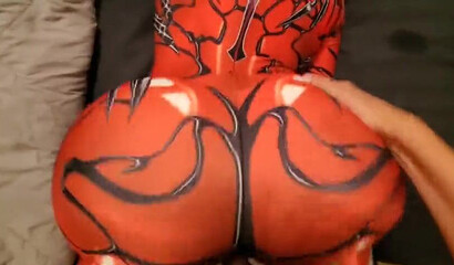 Bombastic and slutty bodypainted brunette fucking big male rode in POV