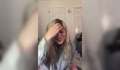 Fat blonde amateur slut with big tits shows her squirting skills close up