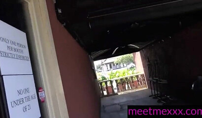 Chubby blonde Melissa May strips sucks gloryhole and takes that black dick from behind