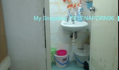 Spying on young skinny babysitter while she's showering