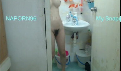 Spying on young skinny babysitter while she's showering