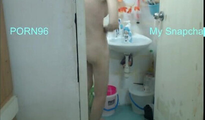 Spying on young skinny babysitter while she's showering