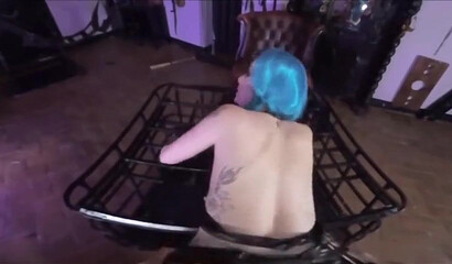 Blue haired cosplay girl Alessa Savage enjoys POV dick riding