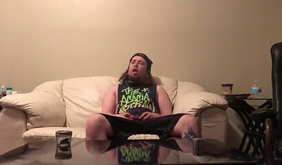 Amateur tattooed BBW riding her stoned boyfriend at home