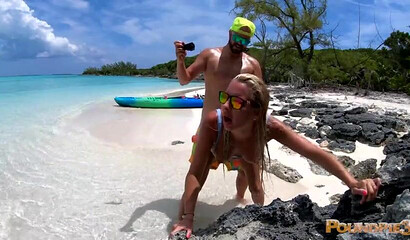 Beach sex with horny blonde babe with big tits