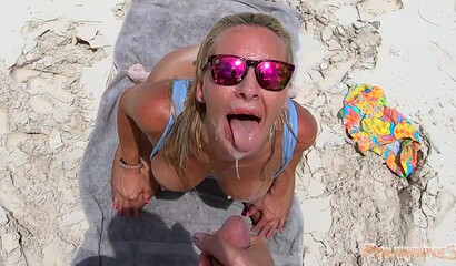 Beach sex with horny blonde babe with big tits