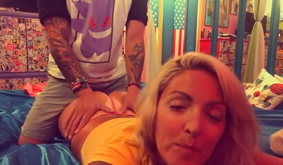 Inked blonde MILF v enjoys in homemade banging with her hubby