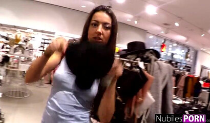 Sexy brunette Lily Adams teases in public and gets fucked in POV