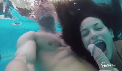 Gorgeous babe Kissa Sins sucking her hubby's big cock on a vacation