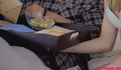 Blonde stepdaughter teasing and seducing her dad to suck his rod