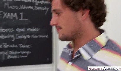 Busty teacher Natasha Nice wants to taste a young guy's cock
