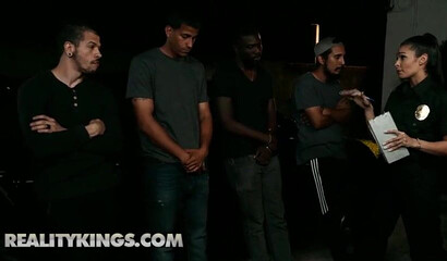 Gorgeous Latina cop with big tits Katana Kombat fucks the suspect