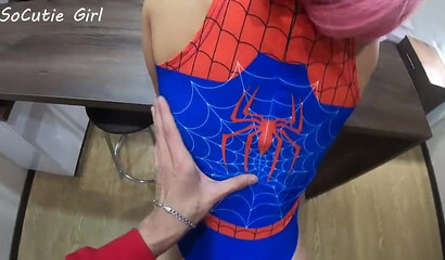 Amateur girl in costume bends over and takes big dick in her tight cunt